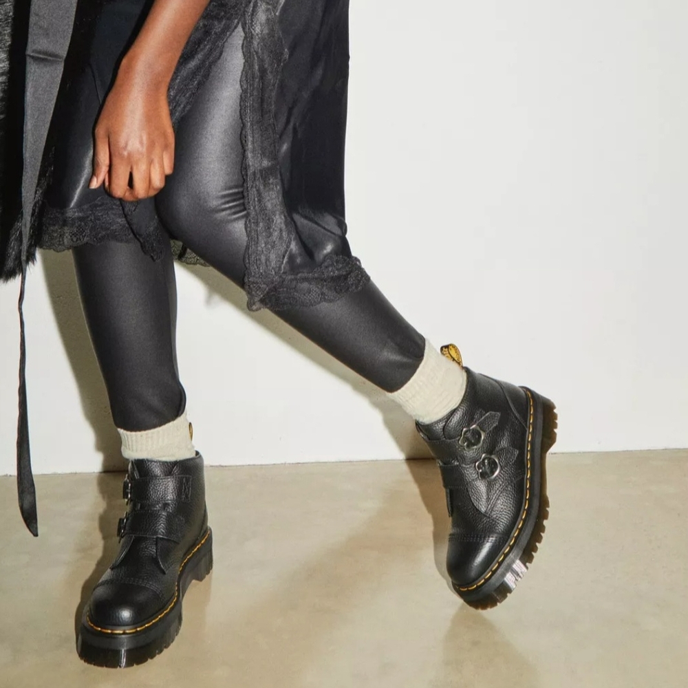 Dr. Martens Women's Devon Flower Buckle Leather Platform Boots